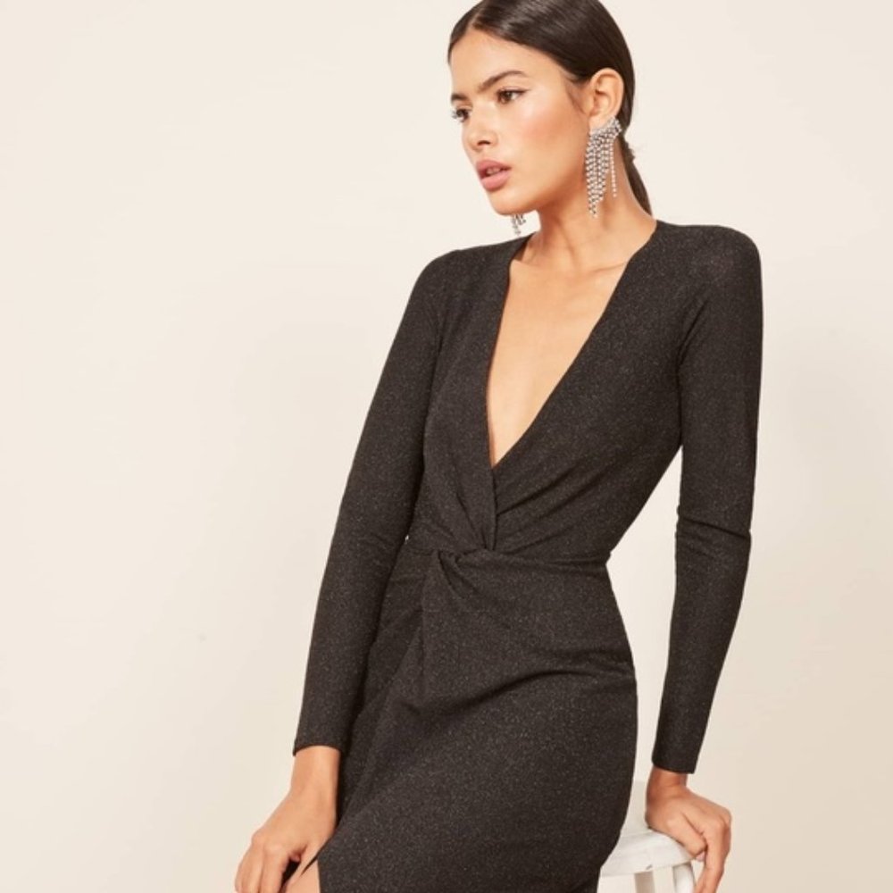 REFORMATION // Deep V Lurex Dress (potentially Carlyle)